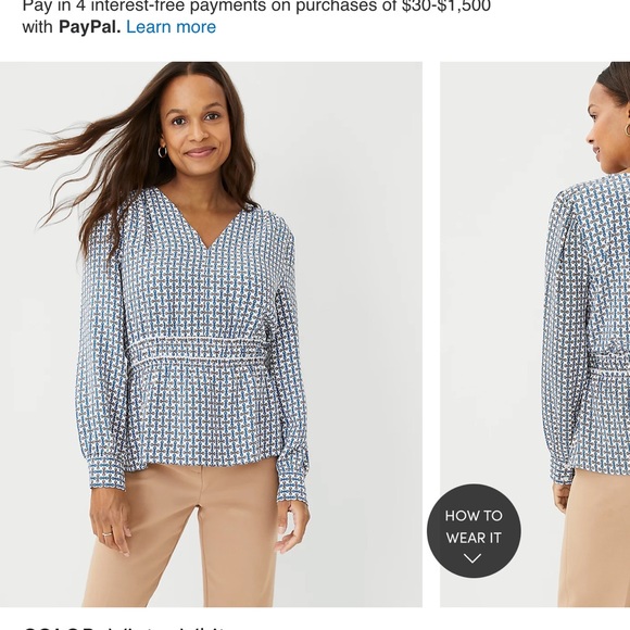 Ann Taylor peplum blouse- chain print taupe and slate blue size xl. - Picture 8 of 13